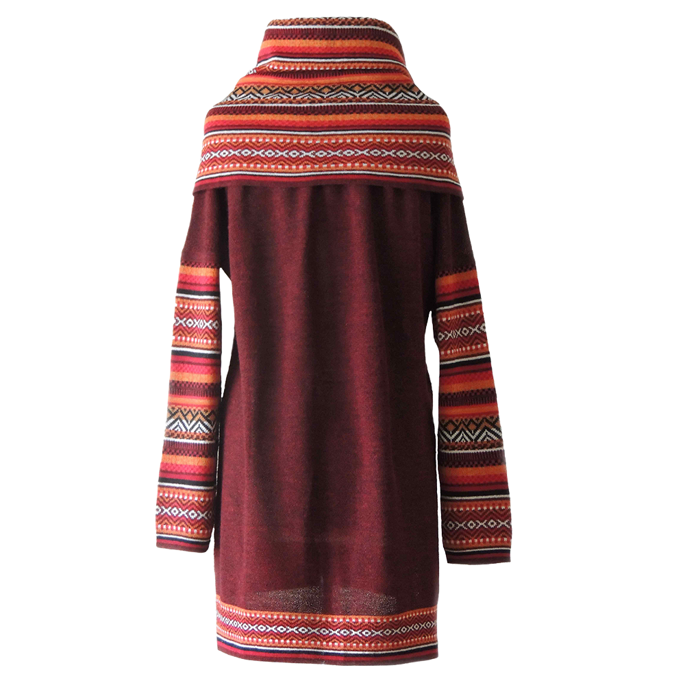 popsfl.com alpaca fashion outlet Sweater 100% baby alpaca bordeaux red with big cowl collar with colorful graphic pattern made in Peru popsfl.com alpaca fashion outlet Sweater 100% baby alpaca bordeaux red with big cowl collar with colorful graphic pattern made in Peru