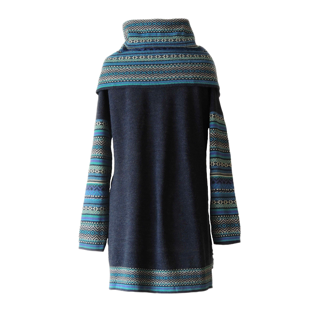 PopsFL .com alpaca fashion Outlet Sweater 100% baby alpaca with big cowl collar with graphic pattern in color blue jeans. made in Peru PopsFL .com alpaca fashion Outlet Sweater 100% baby alpaca with big cowl collar with graphic pattern in color blue jeans. made in Peru