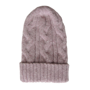 Unisex pink alpaca beanie felted with cable pattern. Made in Peru