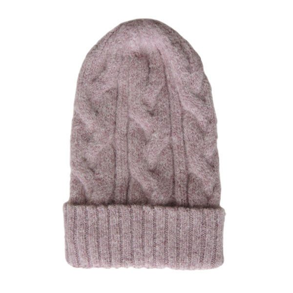 Unisex pink alpaca beanie felted with cable pattern. Made in Peru