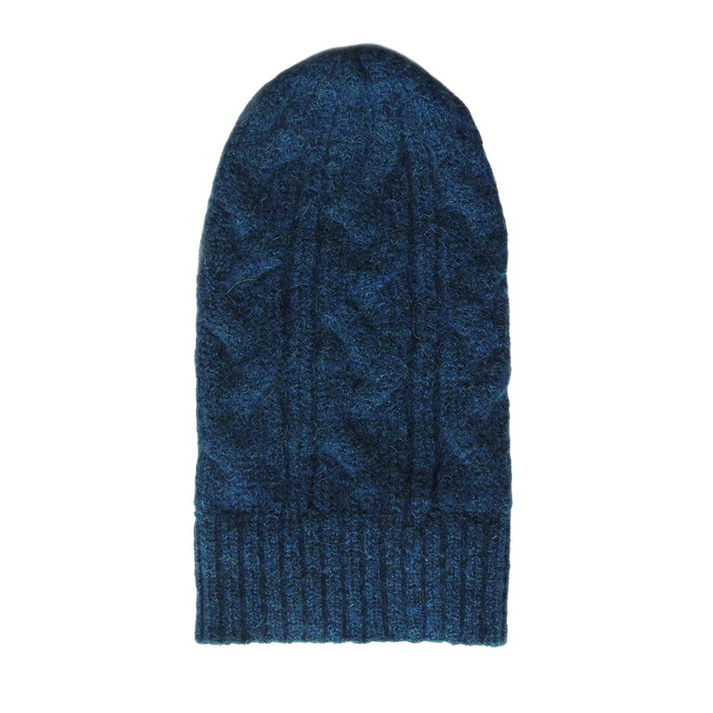 Unisex blue alpaca beanie felted with cable pattern. Unisex blue alpaca beanie felted with cable pattern.