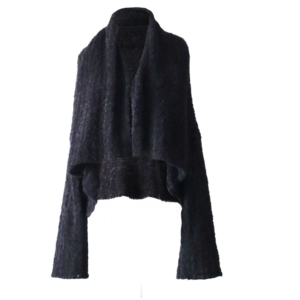 Popsfl.com alpaca fashion Suri Alpaca Bouclé Two-in-One Shawl Cardigan Knitted Winter Wrap, color black made in Peru