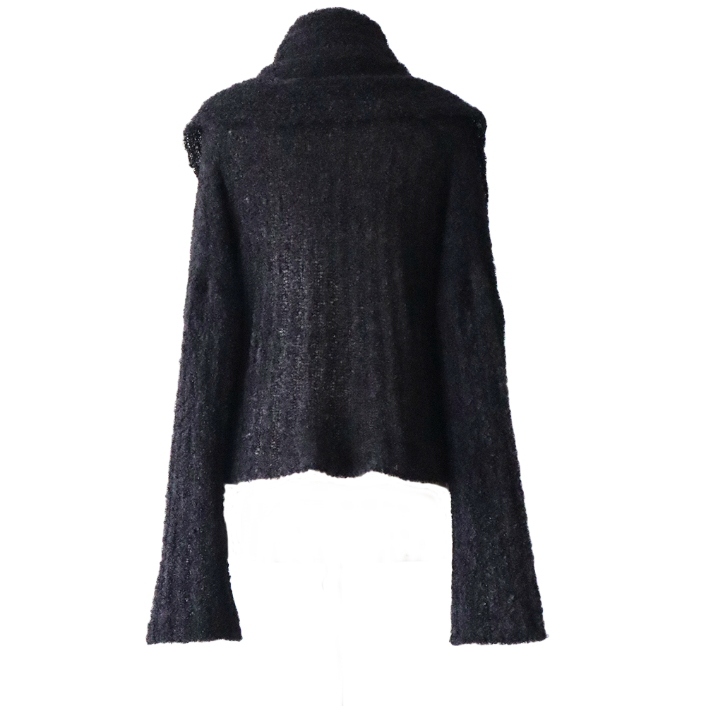 Popsfl.com alpaca fashion Suri Alpaca Bouclé Two-in-One Shawl Cardigan Knitted Winter Wrap, color black made in Peru Popsfl.com alpaca fashion Suri Alpaca Bouclé Two-in-One Shawl Cardigan Knitted Winter Wrap, color black made in Peru