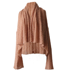 Popsfl.com alpaca fashion Suri Alpaca Bouclé Two-in-One Shawl Cardigan Knitted Winter Wrap, color Melon made in Peru