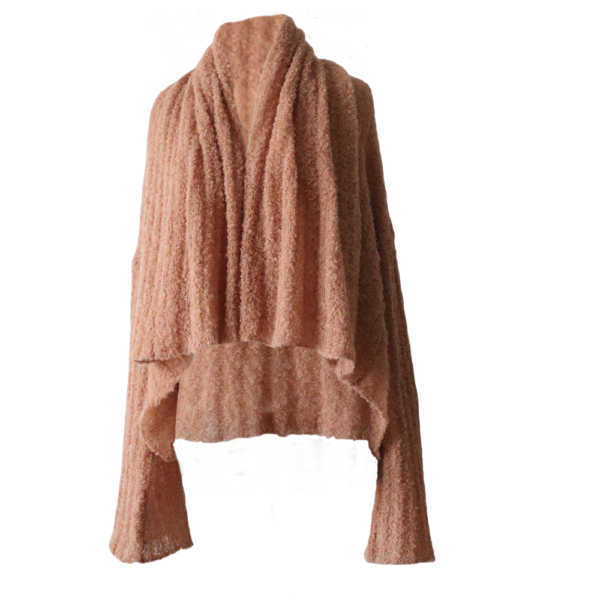 Sale Popsfl.com alpaca fashion Suri Alpaca Bouclé Two-in-One Shawl Cardigan Knitted Winter Wrap, color Melon made in Peru