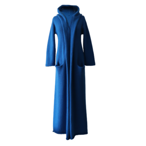 Homepage PopsFL alpaca fashion outlet Royal Alpaca Cardigan - Coat HOODED, soft felted. Color bleu made in Peru
