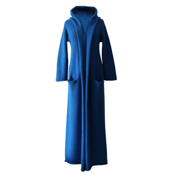 Homepage PopsFL alpaca fashion outlet Royal Alpaca Cardigan - Coat HOODED, soft felted. Color bleu made in Peru