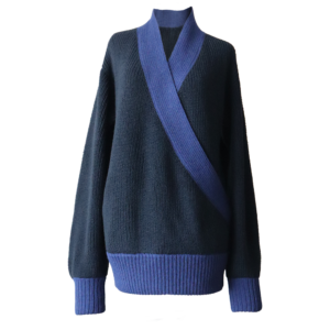Popsfl.com alpaca fashion outlet Baby alpaca wrap sweater, oversized, color two shades of blue made in Peru