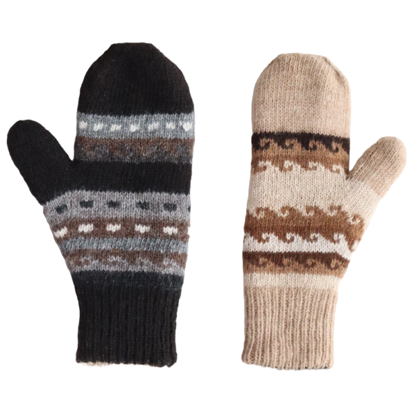 Homepage PopsFL outlet: Alpaca mittens, reversible in natural colors, hand knitted, unisex made in Peru