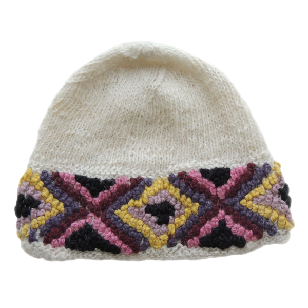 PopsFL.com Alpaca beanie hat, naturally dyed rainbow colors, hand knitted winter warm and cozy. Made in Peru