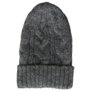 Unisex alpaca beanie felted winter hat with cable pattern and ribbed cuff, dark gray. made in Peru