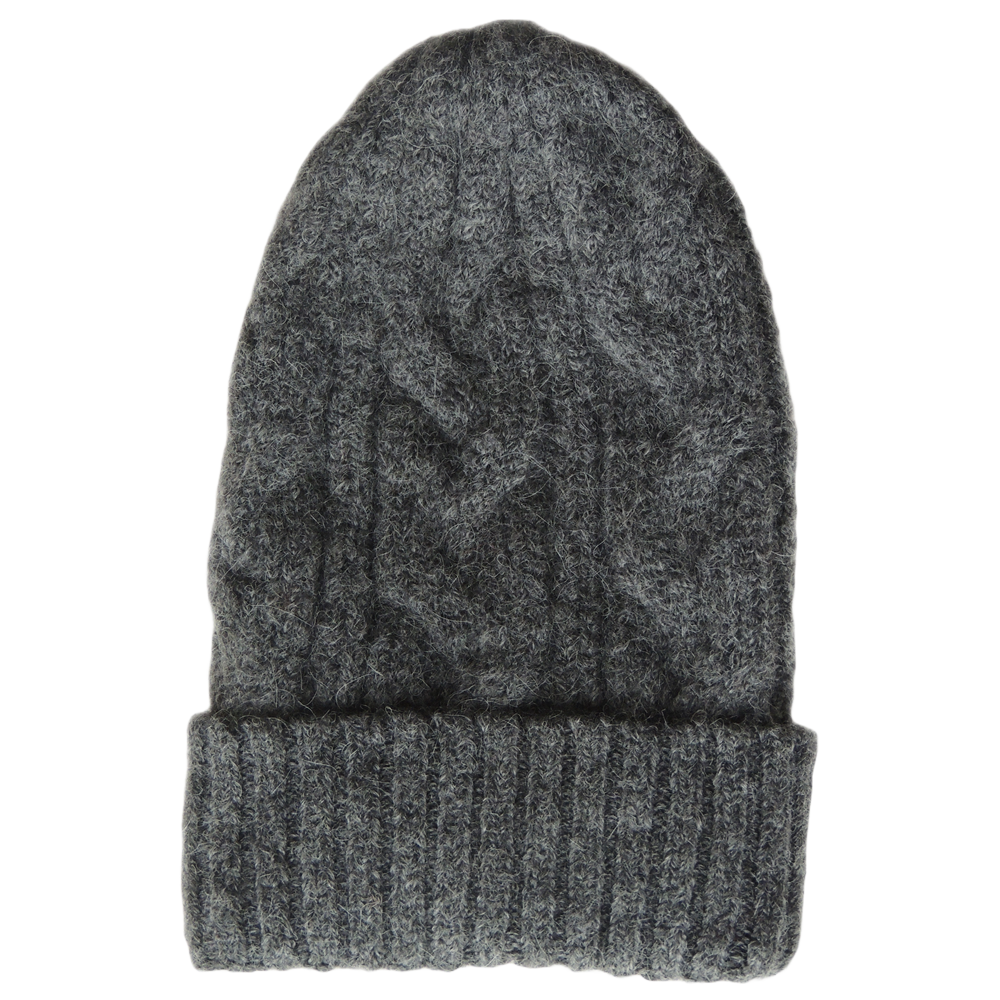Unisex alpaca beanie felted winter hat with cable pattern and ribbed cuff, dark gray. made in Peru Unisex alpaca beanie felted winter hat with cable pattern and ribbed cuff, dark gray. made in Peru