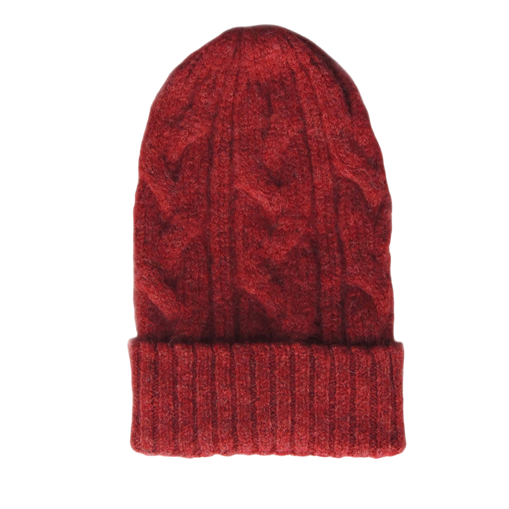 Unisex alpaca beanie felted winter hat with cable pattern and ribbed cuff, tan red . made in Peru Unisex alpaca beanie felted winter hat with cable pattern and ribbed cuff, tan red . made in Peru