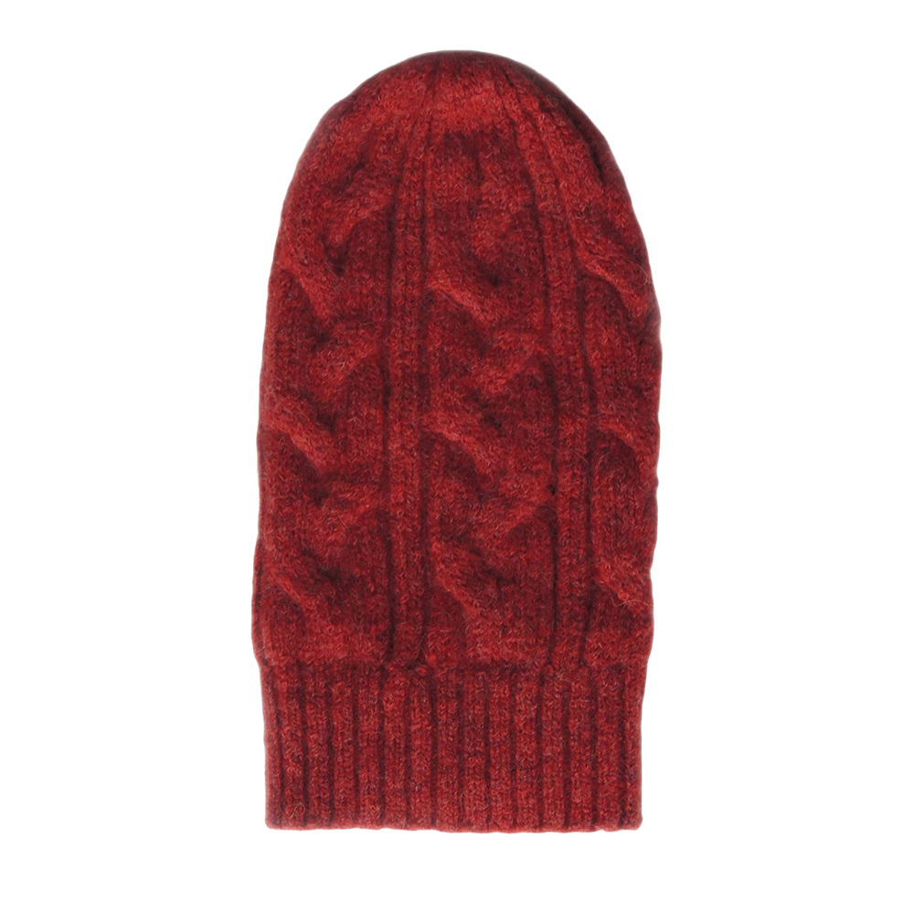 Unisex alpaca beanie felted winter hat with cable pattern and ribbed cuff, tan red . made in Peru Unisex alpaca beanie felted winter hat with cable pattern and ribbed cuff, tan red . made in Peru