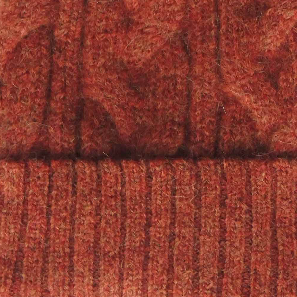 Unisex alpaca beanie felted winter hat with cable pattern and ribbed cuff, tan red . made in Peru Unisex alpaca beanie felted winter hat with cable pattern and ribbed cuff, tan red . made in Peru