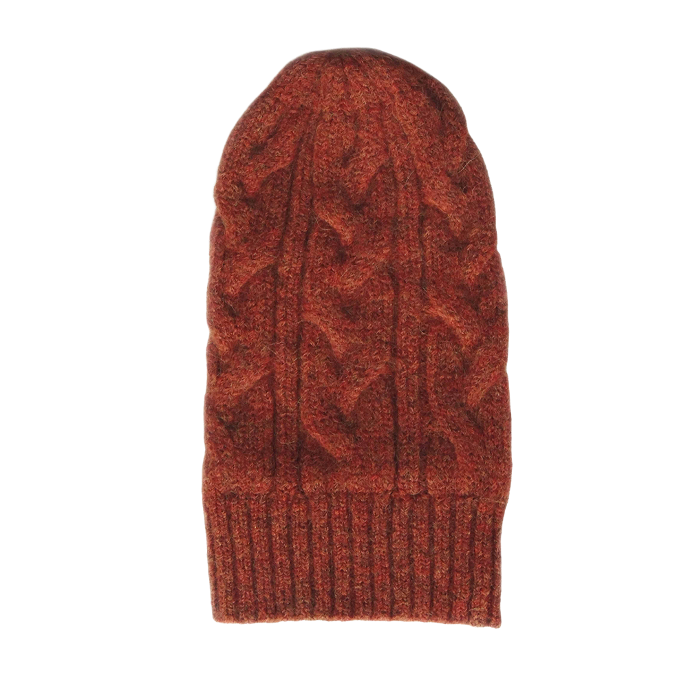 Unisex alpaca beanie felted winter hat with cable pattern and ribbed cuff, tan red . made in Peru Unisex alpaca beanie felted winter hat with cable pattern and ribbed cuff, tan red . made in Peru