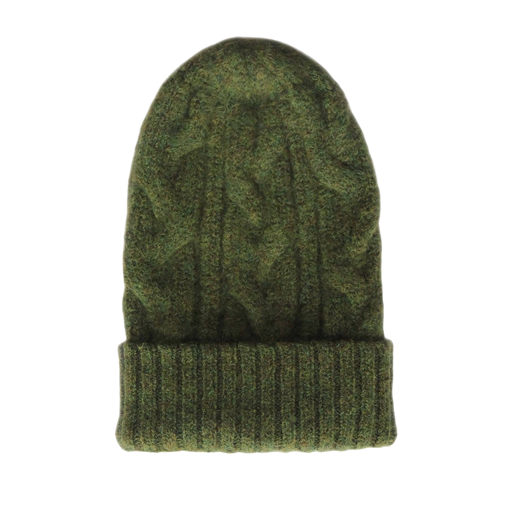 Unisex alpaca beanie felted winter hat with cable pattern and ribbed cuff, green . made in Peru Unisex alpaca beanie felted winter hat with cable pattern and ribbed cuff, green . made in Peru